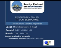 Justiça Eleitoral em Movimento: inicia agendamento para atendimento de 21 a 24 de novembro na Câmara de Vereadores
